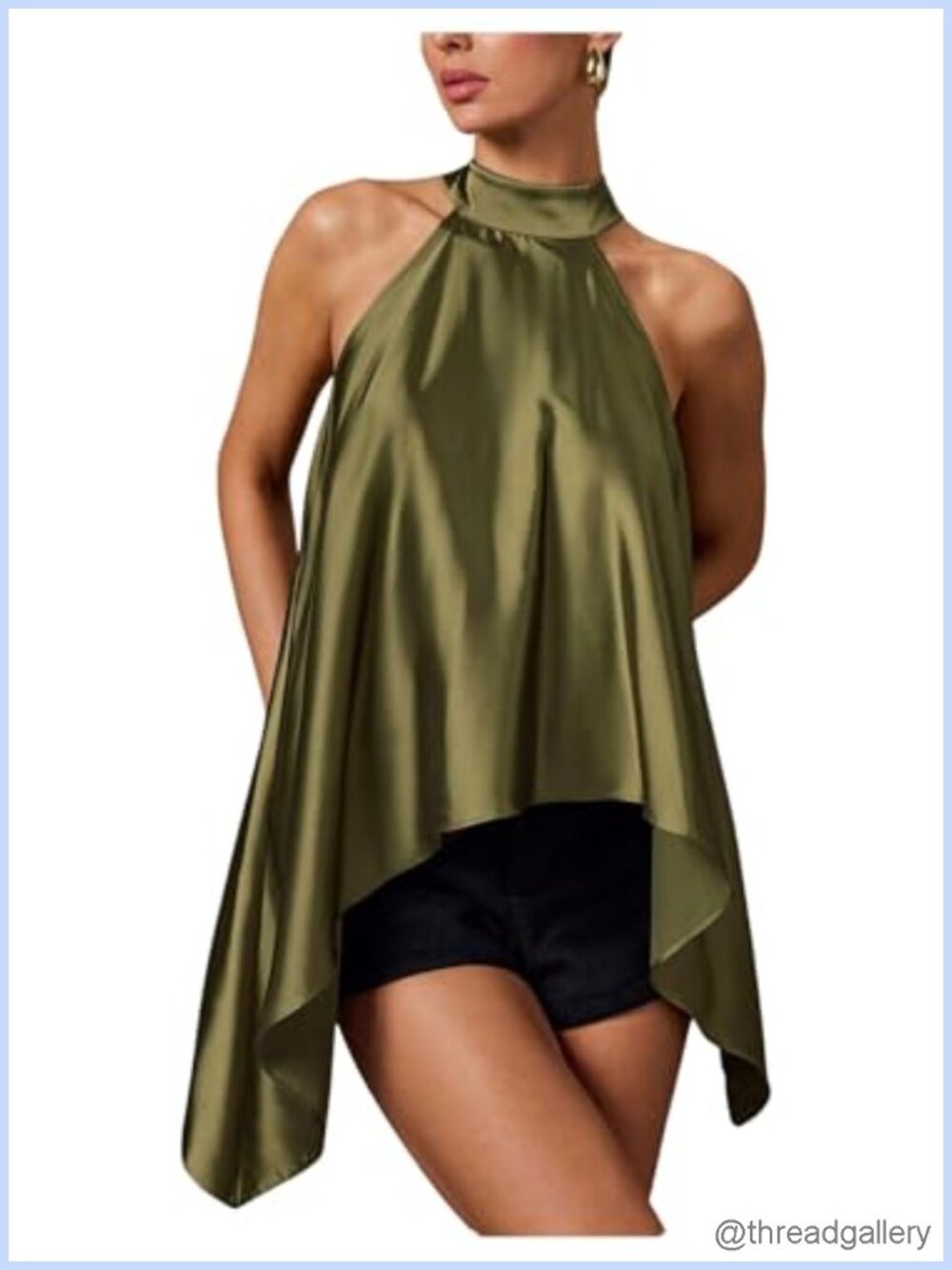 Satin Halter Top Asymmetrical Sleeveless Blouse Going Out Club Outfit